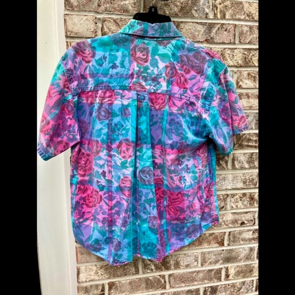 Vintage 90s Floral Abstract Button Down Shirt - Picture 5 of 8